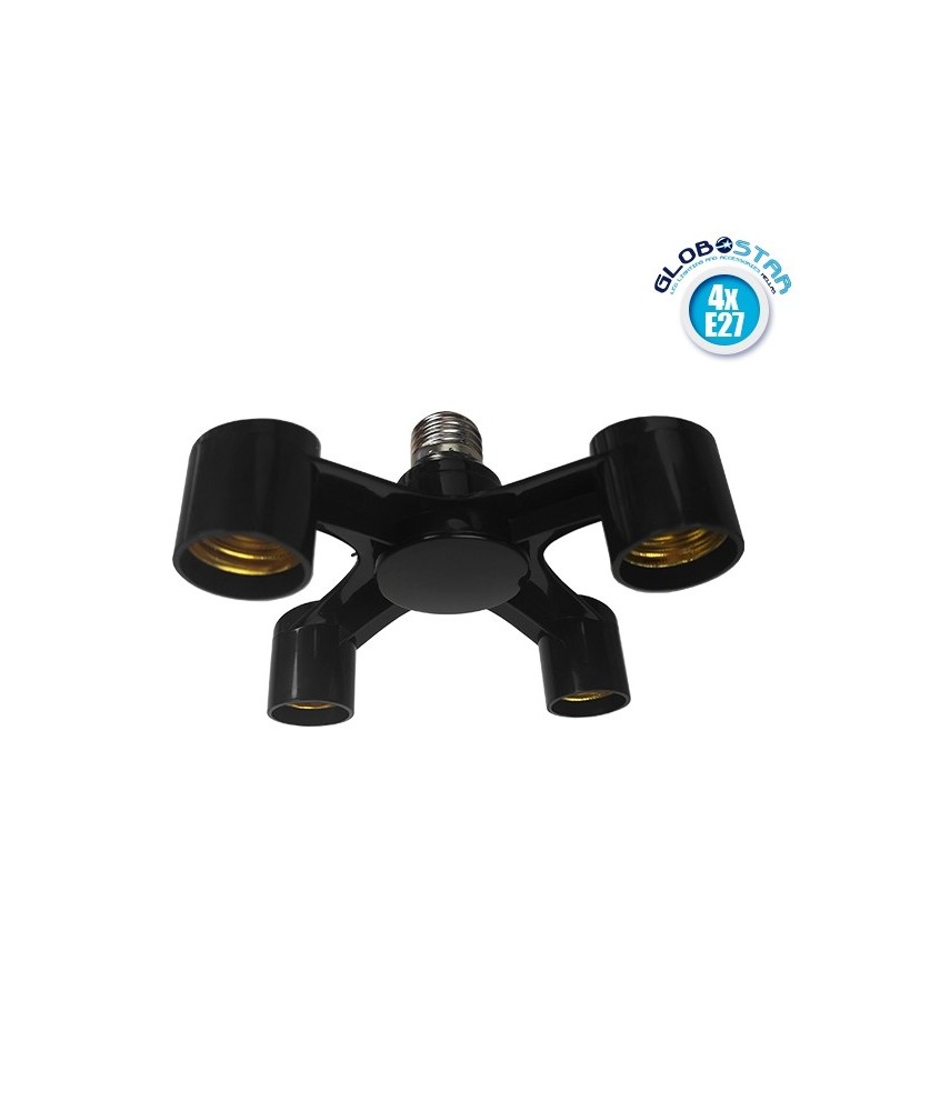 GloboStar® 78978 Πλαστικός Αντάπτορας Μετατροπέας από 1xE27 Ντουί σε 4xE27 Ντουί Μαύρο